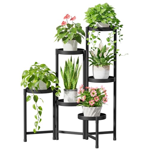 iDavosic.ly Support pour plantes d'intérieur à 6 niveaux, support d'angle en métal pour plantes multiples, support pliable en fer, noir