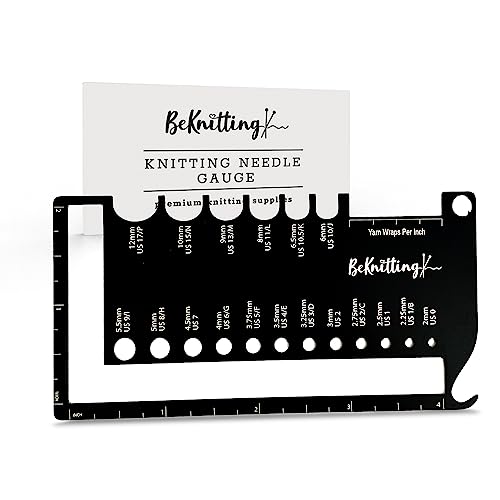 BeKnitting Knitting Needle Gauge Sizer Tool for Knitting Needles & Crochet Hooks, Yarn & Swatch Ruler - Sitch Saver