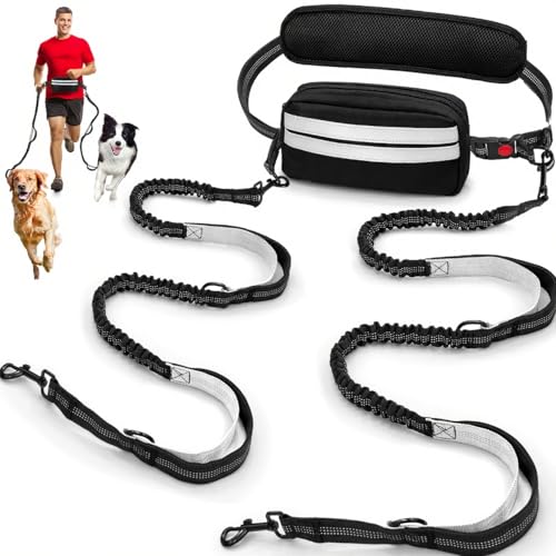 Godyoy Hands Free Double Dog Leash for 2 Dogs with Safety Lock Waist Bag