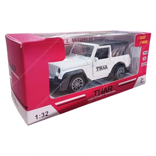 Image of SHAKTISM Thar Diecast Model Toy, 1:32 Scale with Sound & Lights Pull Back Collectible Vehicle Toy Door Opening Scale Car Model Birthday Gift for Boys Girls (White-Diecast Metal Car)