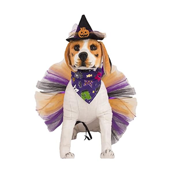 Adoggygo halloween dog costume, halloween dog bandana hat tutu set, purple dog halloween costume halloween hat bandana costumes for dogs pets - image 3