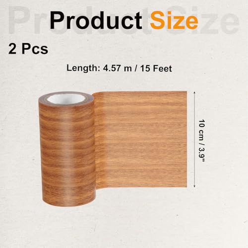 Image of PATIKIL Wood Grain Tape 4 inch x 15 Ft, 2 Pcs Self-Adhesive Wood Texture Repair Tape Realistic Wooden Effect Patch for Furniture Cabinets Floor Walls, Orange Oak