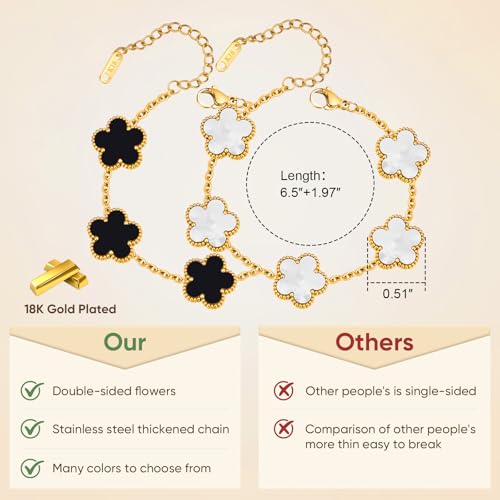 Women Gold Bracelets Jewelry Set - 18K Gold Plated Floral Bracelets,Stainless Steel Charm Bracelet Non-Tarnish,Adjustable lucky Chain Set Trendy Gift,Christmas Valentines Birthday Gifts for Girlfriend 6