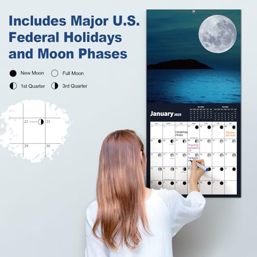 Calendário de parede 2025, calendário lunar de janeiro de 2025 a junho de 2026, calendário de fases