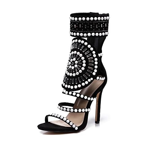 azmodo Strappy High Stiletto Heel Dress Gladiator Peep Toe Sandals (8.5 UK) Black Cover