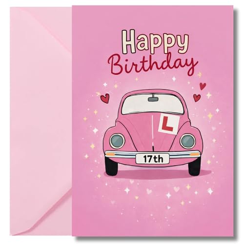 LimaLima 17th Birthday Card For Girls Learner Driver Gifts Design In Pink For Daughter Granddaughter Niece