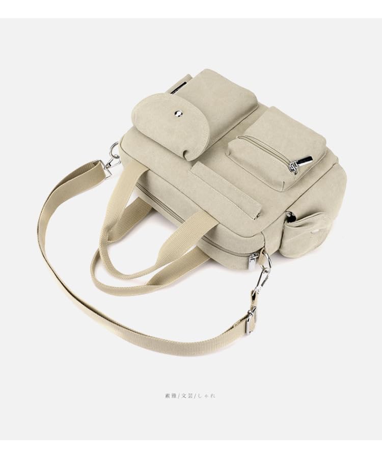 Image of Canvas Tote Bag for Women with Multiple Pockets Handbag Large Crossbody Bag Everything Everyday Bag for Work Daily