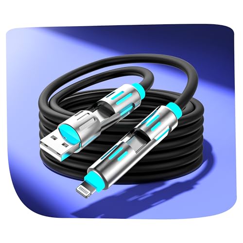 4-in-1 USB C Cable 10ft,240W Max Multi Chubby Fast Charging Cord,USB A/C to C/Lightning Cable with Light for iPhone 16 15 14 Pro/MacBook/iPad/Samsung Galaxy S25/S24/Laptop