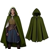 KDAFJLKD Women's Hooded Velvet Cloak, Renaissance Medieval Buckle Cape,Halloween Costume Cloak (Green)