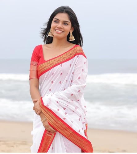 Image of Pure Kalyani Cotton Saree | Zari Border & Blouse Piece - Lata Gadwal Design | Traditional Saree