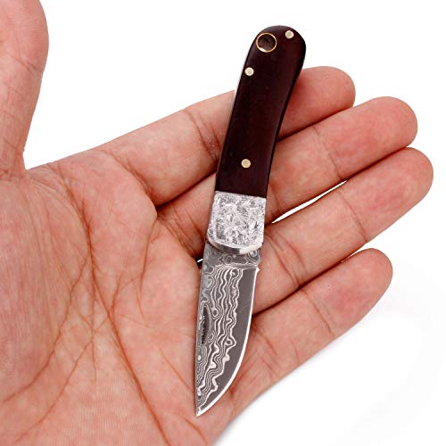 Samior SM157 Ultra Small Mini Slipjoint Pocket Knife, 1.5 inch VG10 Damascus Drop