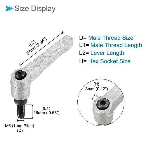 Image of Clamping Lever Handles, M6 x 16mm Male Thread, Adjustable Quick Release Locking Rotating Bolt Knobs Silver Tone - (Applications: for Lathe Machinery), 5-Pieces