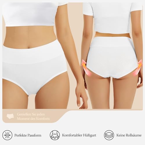 FALARY Bauchweg Unterhose Damen Unterhosen Unterwäsche Baumwolle 5er Pack Slip Hohe Taille Unterhose Taillenslip Sportunterhosen für Damen L Schwarz Hautfarben Weiß 2