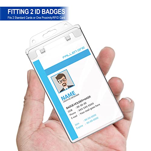 2 Pack Clear Id Badge Holder For Lanyard Hard Plastic Id Card Holder By Fallen One, Permanent Locking, Vertical, Heavy Duty #TOP6