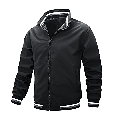 Dreamyth Mens Jackets Casual Solid Color Sports Jackets Lightweight Wind & Water Resistant Jacket with Zipper Pockets, C-black-03, XX-Large
