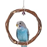 GORGECRAFT Vogelsitzring Aus Naturholz Rund Für Käfigvögel Kletter Und Beißständer Hängesitzringe Schaukel Mit Silberner Eisenglocke Und Kette Für Papageien Wellensittiche Nymphensittiche Kakadus Und