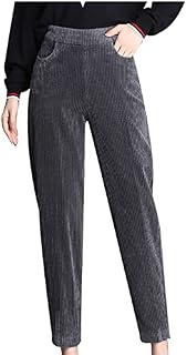 Women Corduroy Trousers Thick Elastic Winter Warm Plus Size Lamb Wool Pants Stripe Print Plush Thermal Pocket Straight Leg Trouser Suitable for Casual & Active Wear