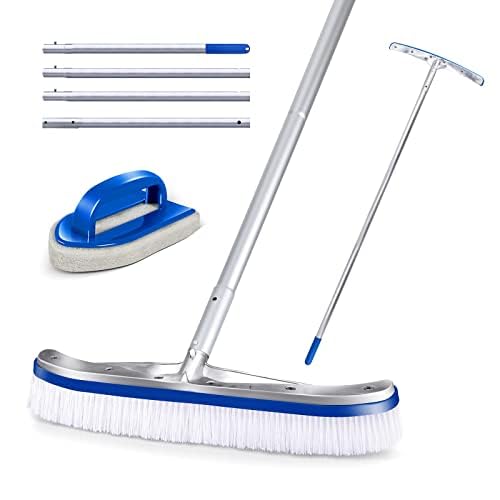 Masthome Pool Brush Set,63 Long Handle Swimming Pool Scrub Brush,Pool Cleaning Set Include Hand Brush for Tile and Wall Cleaning,Blue