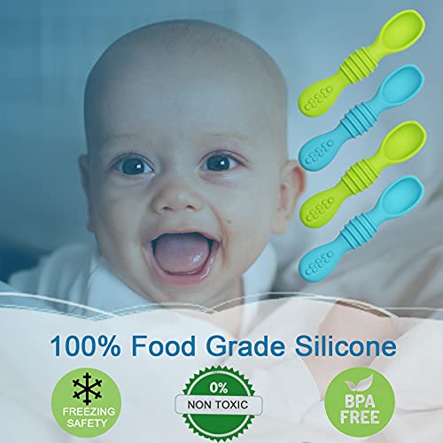 Silicone Baby Spoons 4 Pack, First Stage Toddler Utensils Led Weaning Training Spoons, Toddler Self Feeding Chew Spoon For Babies Over 6 Months, Bpa Free #TOP1