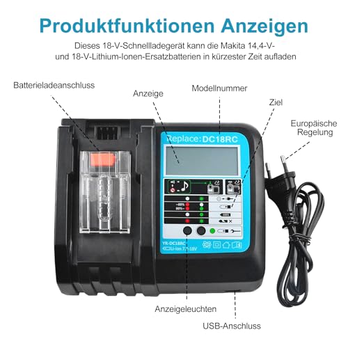 Chargeur rapide 18V DC18RC avec ventilation pour batteries BL1850 Li-Ion