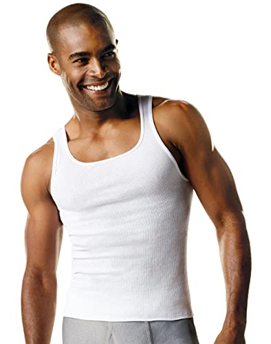 Hanes Mens ComfortSoft TAGLESS Big and Tall Tank Undershirt 4-Pack, LT, White