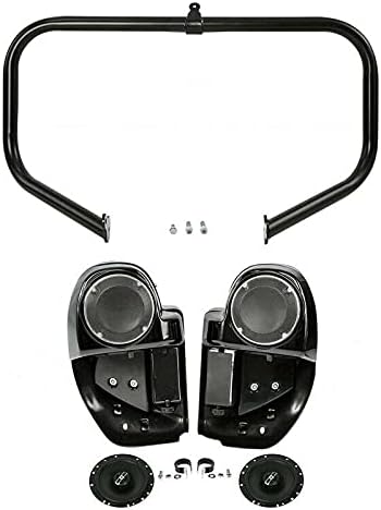 Green-L Carénaje inferior ventilado para piernas con altavoces de 6.5" y barra de protección de motor para carretera y barra de choque para Harley