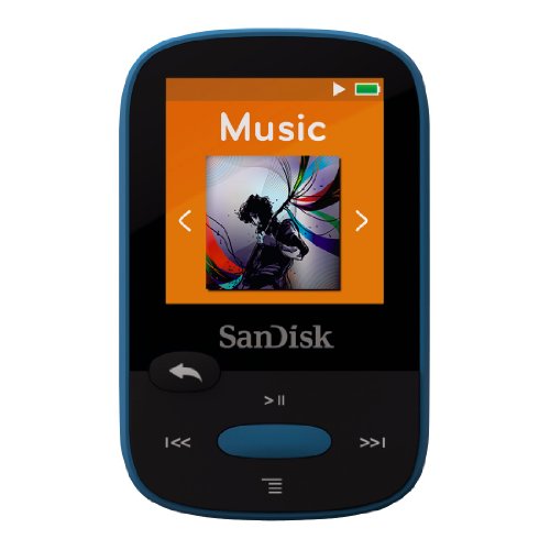 SanDisk 8GB Clip Sport MP3 Player, Blue - LCD Screen and FM Radio - SDMX24-008G-G46B