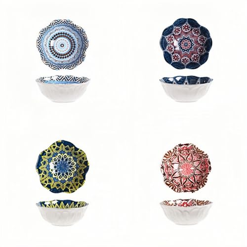 Haiyunhome 小鉢 食器 小皿 ボヘミア・スタイル 染錦絵変わり 4柄セット 径8.5×高3.5cm 約100ml 陶磁器 レトロ 和風 寿司 豆鉢 誕生日 食器 おしゃれ 電子レンジ 食洗機対応 和食器 (4柄組)