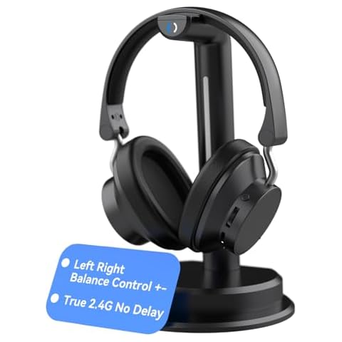 ANSTEN Wireless Headphones for TV Watching w/Balance Control, Digital Optical RCA AUX 2.4 GHz Transmitter Charging Dock, Roller Volume Control, 5 Sound Modes, No Audio Lag, Auto Power On Cover