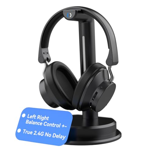 ANSTEN Wireless Headphones for TV Watching w/Balance Control, Digital Optical RCA AUX 2.4GHz Transmitter Charging Dock, Roller Volume Control, 5 Sound Modes, No Audio Lag, Auto Power On