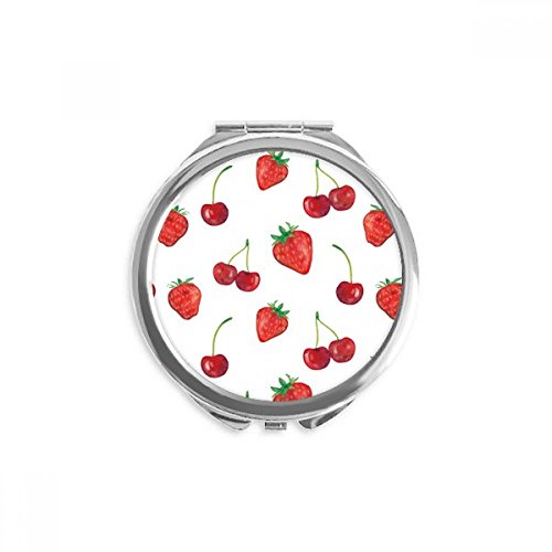 Miroir de poche fraise rouge motif illustration maquillage nomade rond 2,6x2,4 pouces