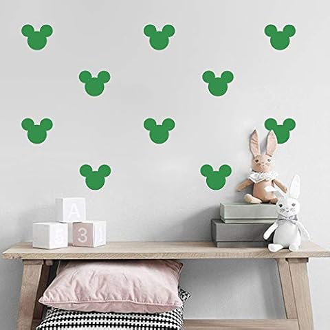 24PCS PVC Cartoon Mickey Mouse Head Wall Sticker Baby Nursery Cute Animal Wall Decal Children Room, Vinyl Wall Art Easy Removable (Green) Cover