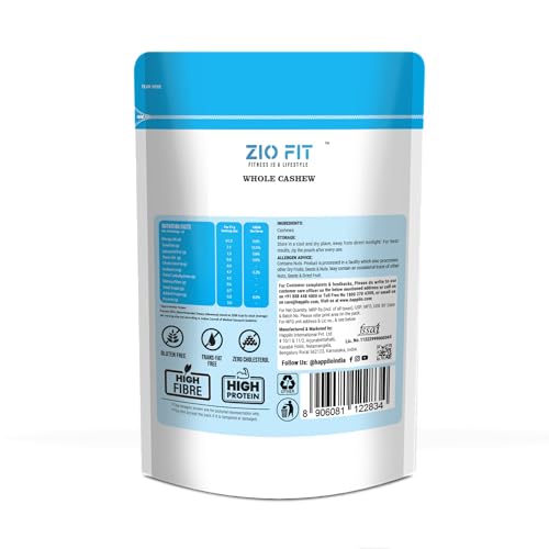 Image of Ziofit Indian Whole Cashews | 200g (Buy 1 Get 1 Free) | Nutritious Dry Fruit | Healthy Snacks, Rich in Nutrients | Protein | Fiber | Vitamins, Roasted | Nutritious & Delicious Healthy Snack | Gluten Free | Cashews Rich in Protein | Magnesium and Phosphorus | Plant Protein & Rich in Minerals & Vitamins.