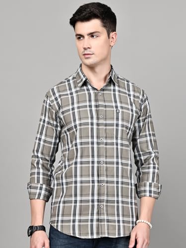 Image of Majestic Man Stylish Slim Fit Cotton Spread Collar Checked Casual Shirt for Men