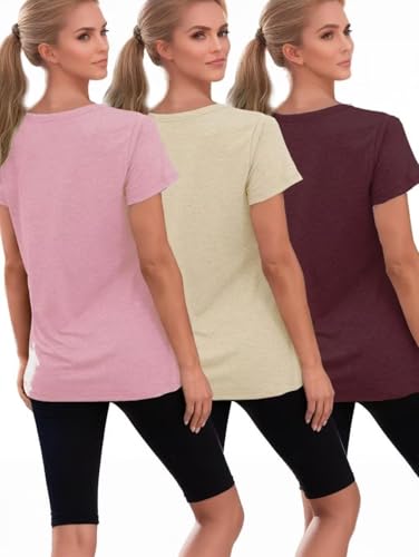 Womens 3 Pack T Shirts Basic Short Sleeve Tees V Neck Fashion Tops Loose Fit Lightweight Casual Summer Clothes4