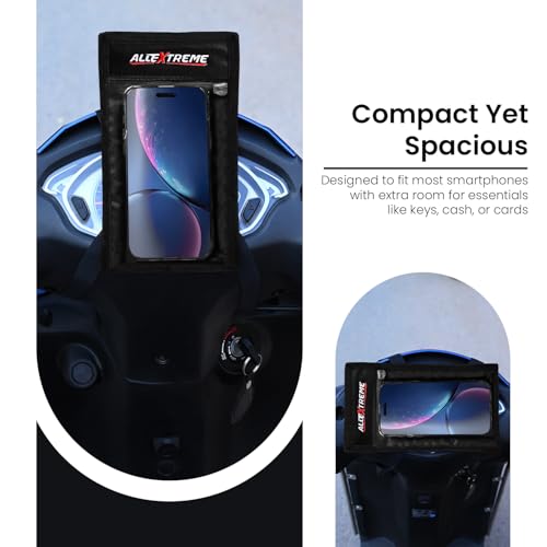 Image of Allextreme Mobile Holder Hand Free Pouch Bag with Adjustable Straps Buckles Water Resistant Phone Protection Case Cover Universal Fit Bike Accessory for All Motorcycles Scooty (Pack of 1, Black)