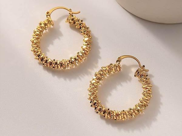 Milan Chiva 14K Gold Acrylic Rectangle Clear Earrings for Women, Plated Chunky Earrings Geometric Minimalist Statement Lightweight Huggie Dainty Hypoallergenic Hoop Earrings for Womens Jewelry - Image 3