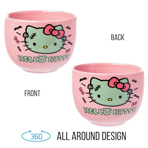 Image of Silver Buffalo Sanrio Hello Kitty Spooky, Ramen Bowl with Chopsticks, 20oz | Halloween, Frankenstein, Ceramic, Microwave Safe, Noodle Rice Bowl, 0.59 Liters