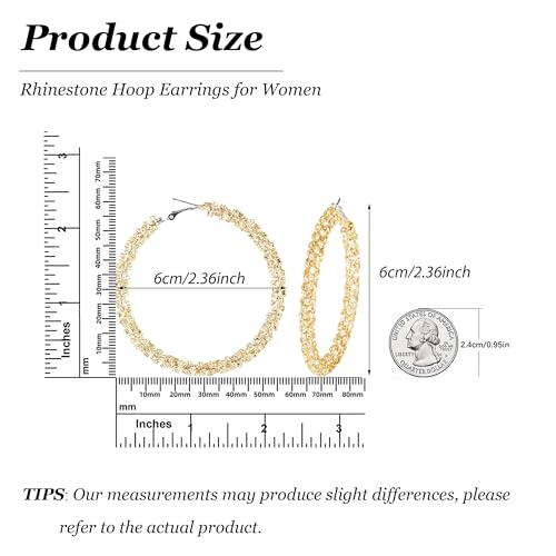 Large Hoop Earrings for Women Sparkly Rhinestone Earrings Gold/Sliver Chunky Statement Jewelry Prom Party Dresses for Women Christmas Stocking Stuffers2