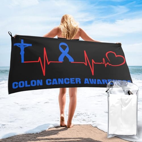 KWQDOZF Toalla de Playa con concienciación sobre el cáncer de Colon para Hombres y Mujeres, Absorbente, Ligera, para Piscina, Yoga, Suave, portátil, con Estampados Elegantes y máxima Comodidad.