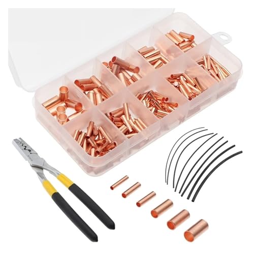Copper Connecting Pipe Wire with Heat Shrink Tube Plier Ferrules Electrical Cable Terminal Joint Tube Terminal Cable Lug(210pcs with plier)