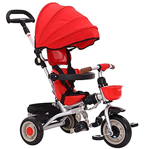 Moolo Children's Tricycle, Kids Trikes Lightweight Foldable Canopy Pedal With Parent Handle Detachable Canopy Rotating 1-6 Ye #TOP1