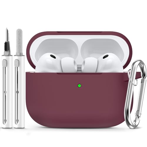 Image of Ljusmicker for AirPods Pro 3 Case 2025 with Cleaner Kit,Wine Red | Soft Silicone Protective Cover for Apple AirPod Pro 3rd Generation Case with Keychain for Women Men,Shockproof