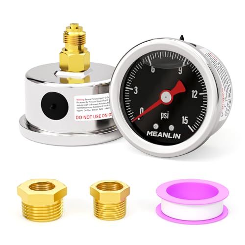 Manomètre rempli de glycérine 0-15 psi avec cadran de 3,8 cm et montage arrière noir