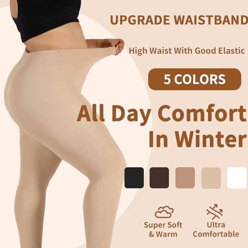 Image of DancMolly Plus Size Fleece Lined Tights Winter Warm Womens Tights, High Waisted Opaque Pantyhose
