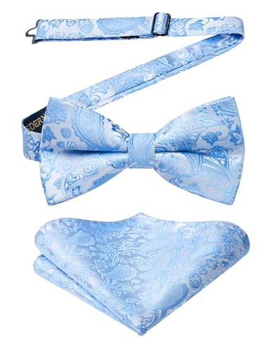 Image of HISDERN Bow Ties for Men Paisley Floral Pre-tied Bowtie Pocket Square Set Men's Formal Bow Ties Wedding Party
