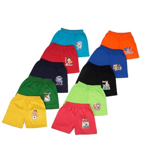 Baba & Baby 100% Cotton Printed Multicolor Shorts for Boys and Girls Pack of-10 (6-12 Months)