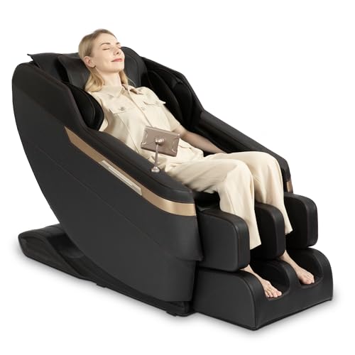 Real Relax 2025 Full Body Massage Chair, Zero Gravity Shiatsu Massage Chair Recliner, Foot Massage, Bluetooth, Large Control Screen (Black and Gold)