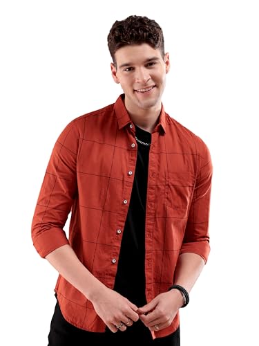 The Indian Garage Co Men Slim Fit Checkered Full Sleeves Spread C...