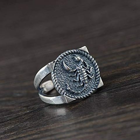 ZHOUBINBIN 925 Sterling Silver Ring,Adjustable Ring Vintage Punk Square Scorpion Embossed Open Ring Unique Ethnic Chinese Ornament Personality Avant-Garde Jewelry Fine Gift Cover